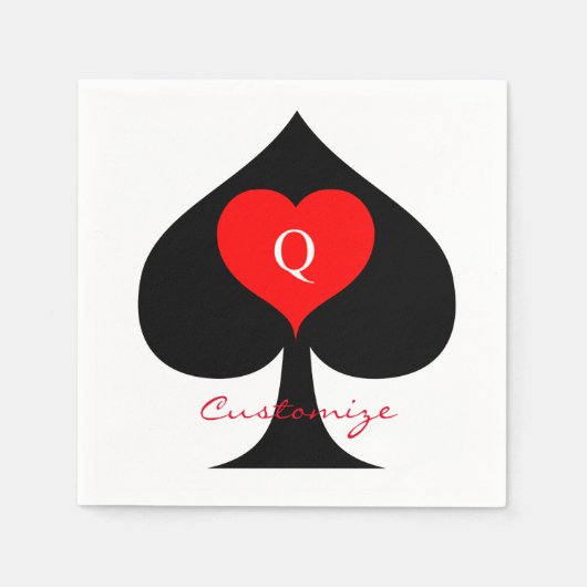 ブラッククイーンスペード赤いハートThunder_Cove スタンダードカクテルナプキン (正面)