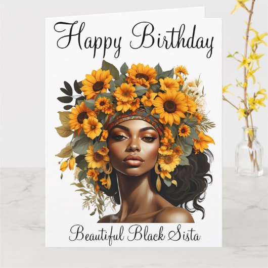 ブラッククイーンメラニンシエスタ誕生日の愛 カード (黄色い花)