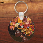 ブラッククイーンメラニン女性3Dフローラフラワーアフロ キーホルダー (正面)