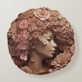 ブラッククイーンメラニン女性3Dフローラフラワーアフロ ラウンドクッション (裏面)