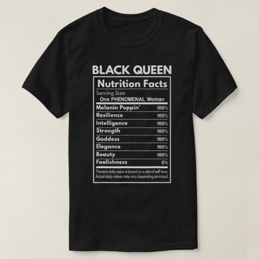 ブラッククイーン栄養事実 Tシャツ (デザイン正面)