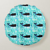 ブラッククジラ青いサンダー_コーブ ラウンドクッション (正面)