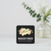 ブラッククラシックでブラッシングされたモノグラム金ゴールド スクエア名刺 (スタンド正面)