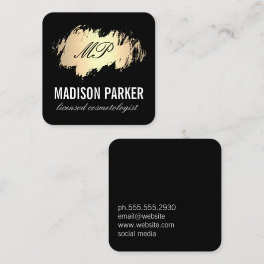 ブラッククラシックでブラッシングされたモノグラム金ゴールド スクエア名刺 (正面/裏面)