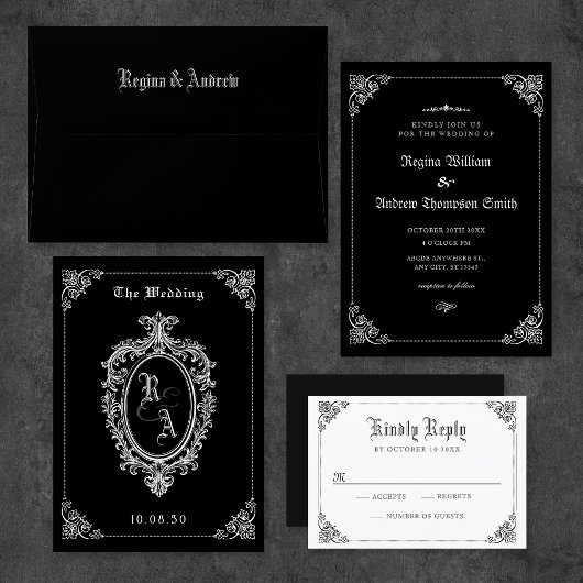 ブラッククラシックゴシック結婚式招待状 招待状