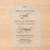 ブラッククラシックシンプルの書道結婚のリスト アクリル招待状 (正面)