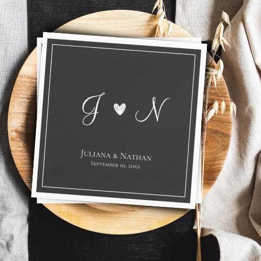 ブラッククラシックシンプルイニシャルモダンモノグラム名 スタンダードカクテルナプキン