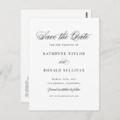 ブラッククラシックタイポグラフィスクリプトの保存日付 ポストカード (正面/裏面)