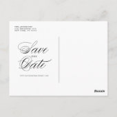 ブラッククラシックタイポグラフィスクリプトの保存日付 ポストカード (裏面)