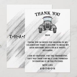 ブラッククラシックレトロ車のヴィンテージ水色 サンキューカード