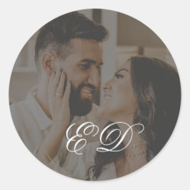 ブラッククラシック書道モノグラムフォトオーバーレイ ラウンドシール