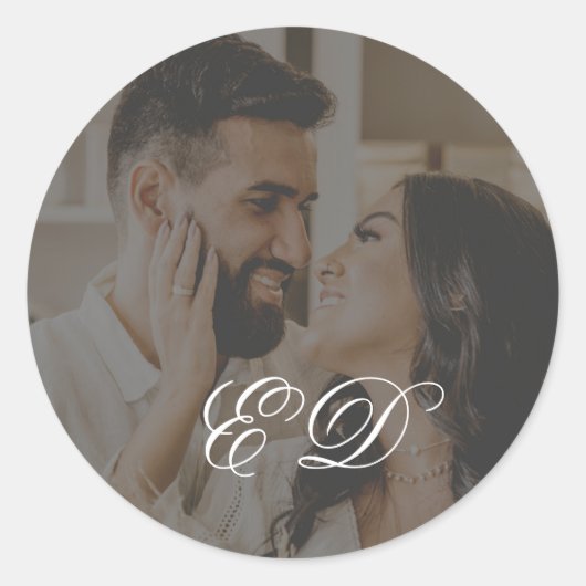 ブラッククラシック書道モノグラムフォトオーバーレイ ラウンドシール (正面)