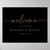 ブラッククラシック金ゴールド結婚のウェルカムサイン ポスター (正面)
