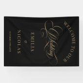 ブラッククラシック金ゴールド結婚のウェルカムサイン 横断幕 (横)