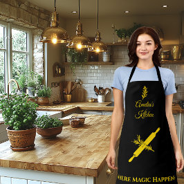 ブラッククラシック金ゴールド転がのピンとハーブ エプロン