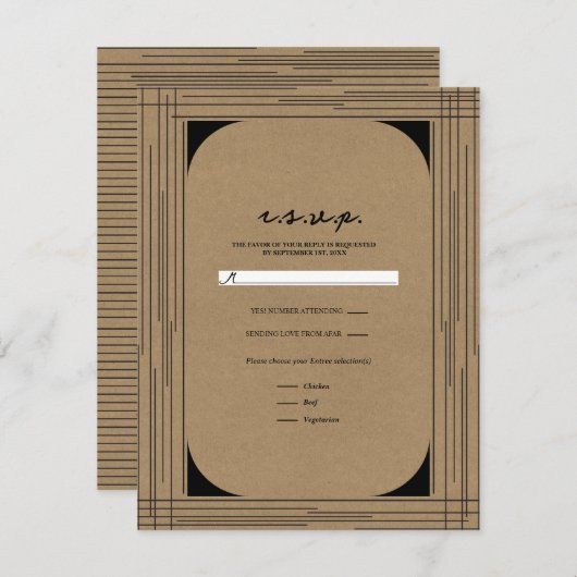 ブラッククラフトミニマルラモダンインウェディングRSVP 招待状 (正面/裏面)