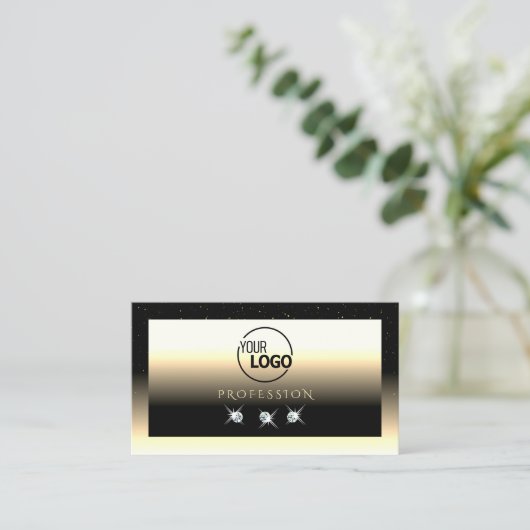 ブラッククリスタイリッシューム金ゴールドスパークルダイヤモンド追加ロゴ 名刺 (スタンド正面)