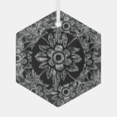 ブラッククリスタルエレガントクリスマス六角形 ガラスオーナメント (正面)