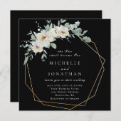 ブラッククリスチャンの上のホワイトローズ金ゴールド結婚フレーム 招待状 (正面/裏面)