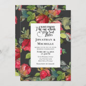 ブラッククリスチャンエレガントズの赤い結婚バラ 招待状 (正面/裏面)