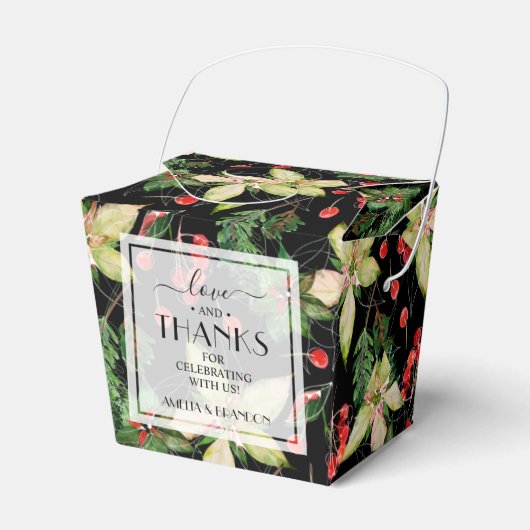 ブラッククリスマスにポインセチアとベリー フェイバーボックス (正面サイド)