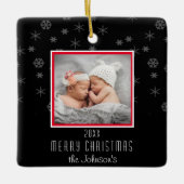 ブラッククリスマスに写真を追加 セラミックオーナメント (正面)