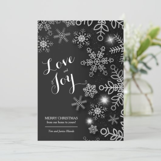 ブラッククリスマスの雪の結晶の非写真 シーズンカード (スタンド正面)