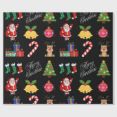 ブラッククリスマスアイコンラッピング紙 ラッピングペーパー (フラット)