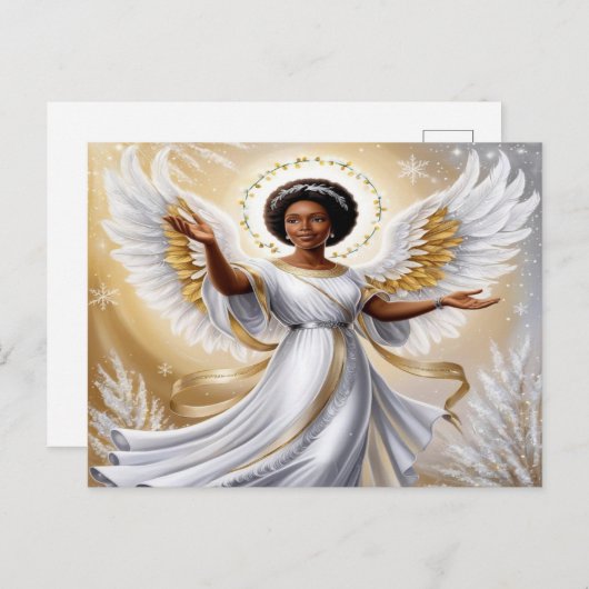 ブラッククリスマスエンジェル金ゴールドポストカード シーズンポストカード (正面/裏面)