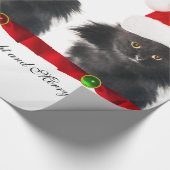 ブラッククリスマスキャット、サンタクロース帽子と赤リボン ラッピングペーパー (角)
