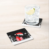 ブラッククリスマスキャット スクエアペーパーコースター (インサイチュ)