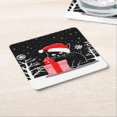 ブラッククリスマスキャット スクエアペーパーコースター (アングル)