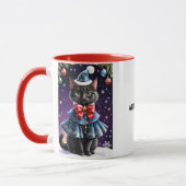 ブラッククリスマスキャットinブルーケープマグカップ マグカップ (左)