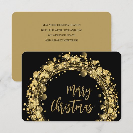 ブラッククリスマスグリーティングカードに星 サンキューカード (正面/裏面)