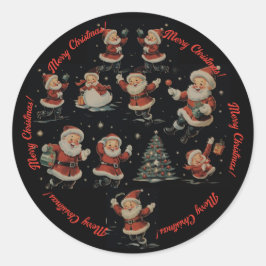 ブラッククリスマスサンタクローススノーマンレトロパターン ラウンドシール