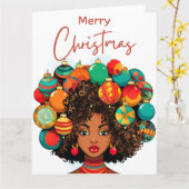 ブラッククリスマスシスタメラニンクイーンウィメンズクリスマス カード (黄色い花)