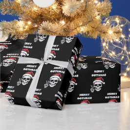 ブラッククリスマススケルトン ユーモラスなゴシック風味 ラッピングペーパー