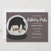 ブラッククリスマススノーグローブウィンター誕生日 招待状 (正面)