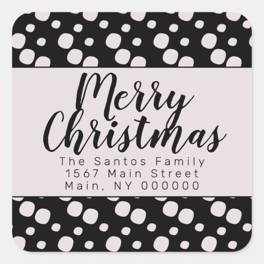 ブラッククリスマススノーボールパターンアドレス スクエアシール (正面)