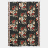 ブラッククリスマスセントニコラスSanta Poinsettia スローブランケット (正面縦)