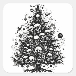 ブラッククリスマスツリースカルと骨 スクエアシール