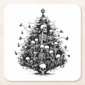 ブラッククリスマスツリースカルと骨 スクエアペーパーコースター (正面)