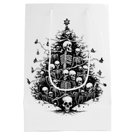ブラッククリスマスツリースカルと骨 ミディアムペーパーバッグ (裏面)