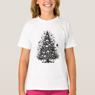 ブラッククリスマスツリースカルと骨 Tシャツ