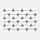 ブラッククリスマスツリーフェイクシルバーグリッターホリデー ラッピングペーパーシート (正面3)