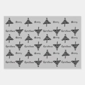 ブラッククリスマスツリーフェイクシルバーグリッターホリデー ラッピングペーパーシート (正面2)