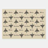 ブラッククリスマスツリーフェイク金ゴールドグリッターホリデイ ラッピングペーパーシート (正面2)