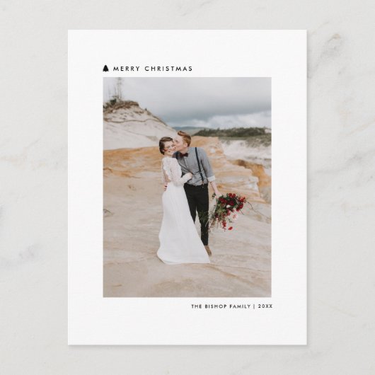 ブラッククリスマスツリーモダンメリークリスマスフォト シーズンポストカード (正面)