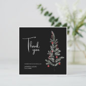 ブラッククリスマスツリーレッドグリーン冬の結婚式 サンキューカード (スタンド正面)