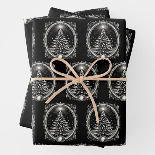 ブラッククリスマスツリーヴィンテージ ラッピングペーパーシート (インサイチュ)